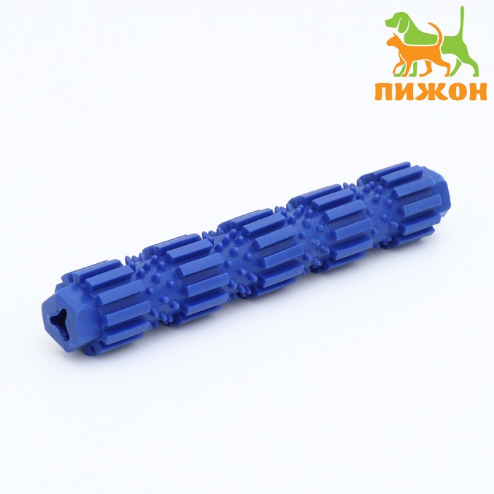 Игрушка жевательная для собак "Палка с шипами", TPR, 18 см, синяя   7989629