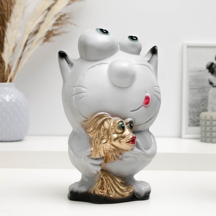 Копилка «Кот с рыбкой» серый, 16х14х25,5см МИКС 1984782