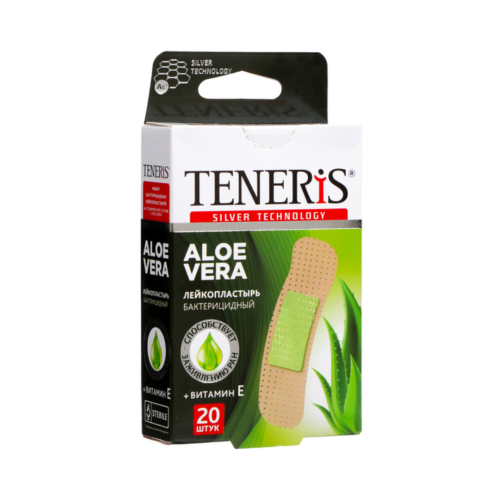 Лейкопластырь бактерицидный TENERIS ALOE  с подушкой алоэ, на полимерной основе, 76х19 мм 10562448