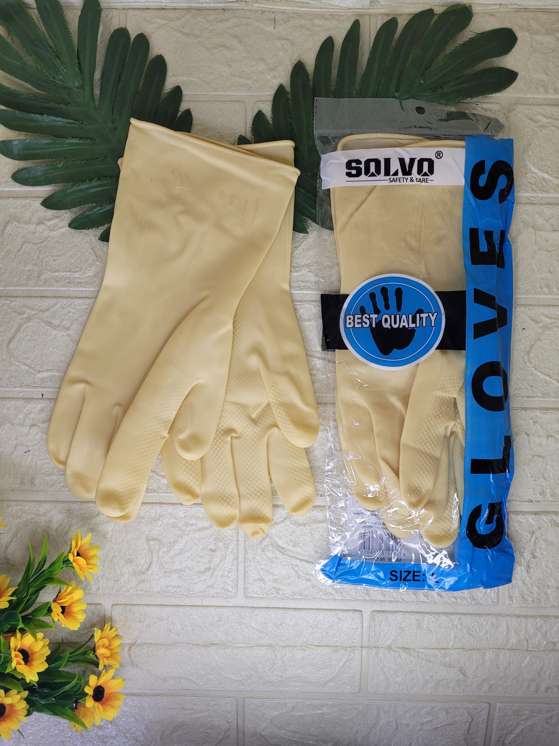 Перчатки резиновые Solvo Gloves, бежевые