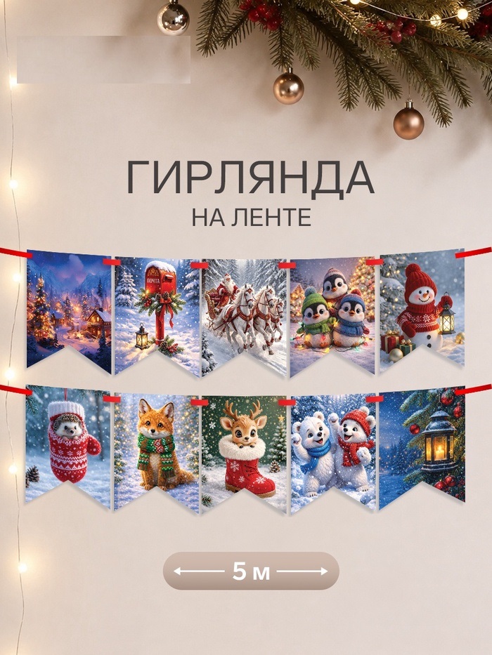 Гирлянда на ленте "Новый год"зверята (36 флажков)   11030264