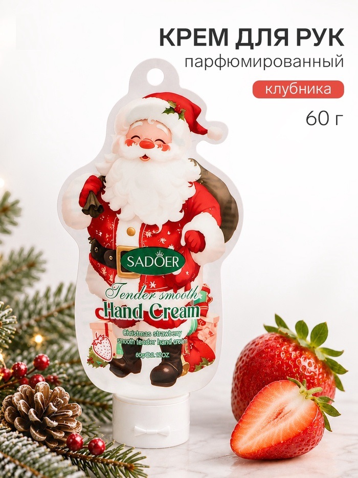 Новогодний крем для рук «дед мороз» с клубникой, Sadoer, 60 г   10998401