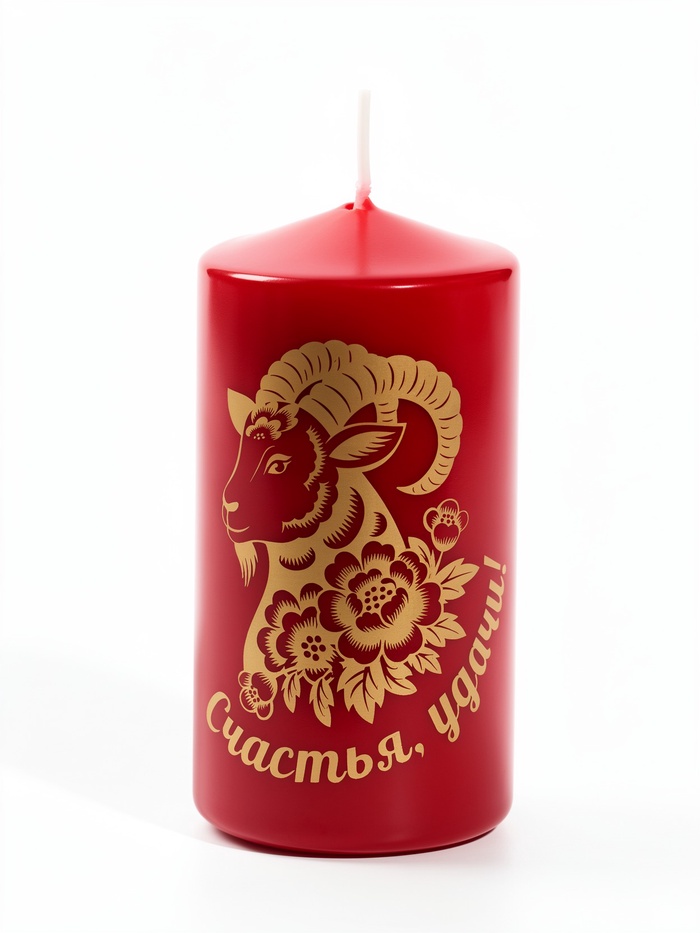 Свеча новогодняя столбик "Козёл. Счастья, удачи!" 5х5х10 см, бордовый с золотом 11062461