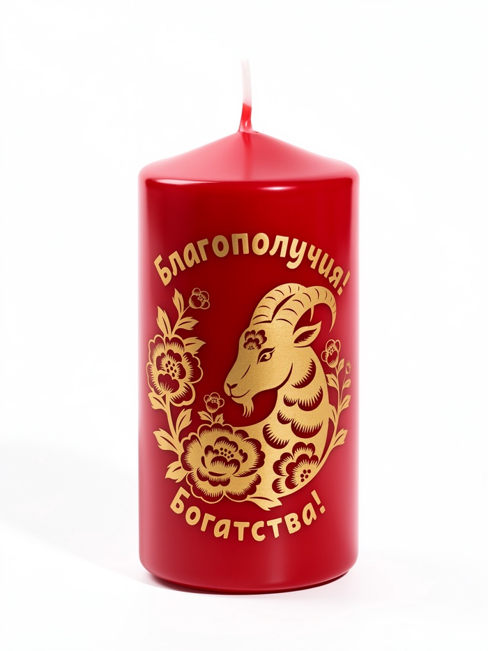 Свеча новогодняя столбик "Козёл. Благополучия, богатства!" 5х5х10 см, бордовый с золотом 11062464