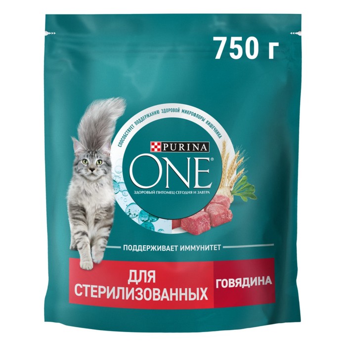 Корм сухой для кошек PURINA ONE д/стерилиз. и кастриров. котов, говядина, 750 г