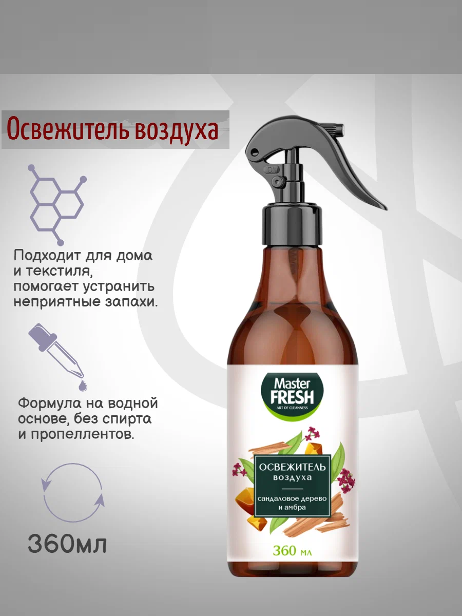 Аква-освежитель Mastr Fresh 360мл с ароматом сандаловое дерево и амбра 1/16 8328