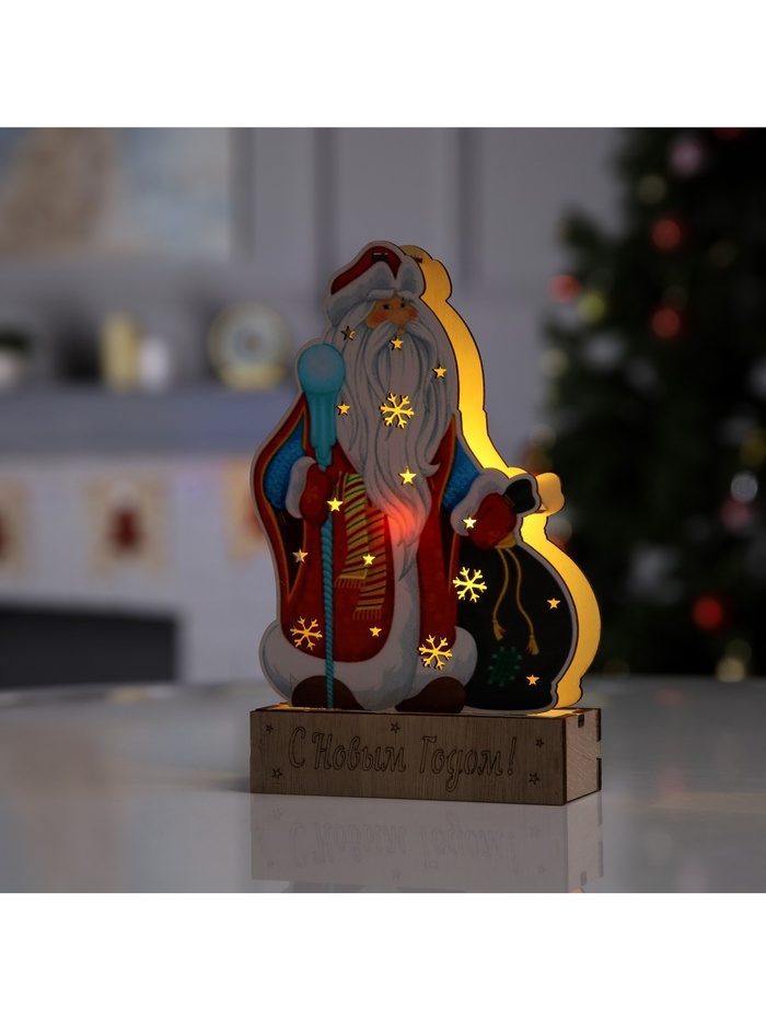 Фигура дерев. «Дед Мороз» 14х2.5х20 см, 1LED, LR1130x3 (в компл), Т/БЕЛЫЙ 9594190