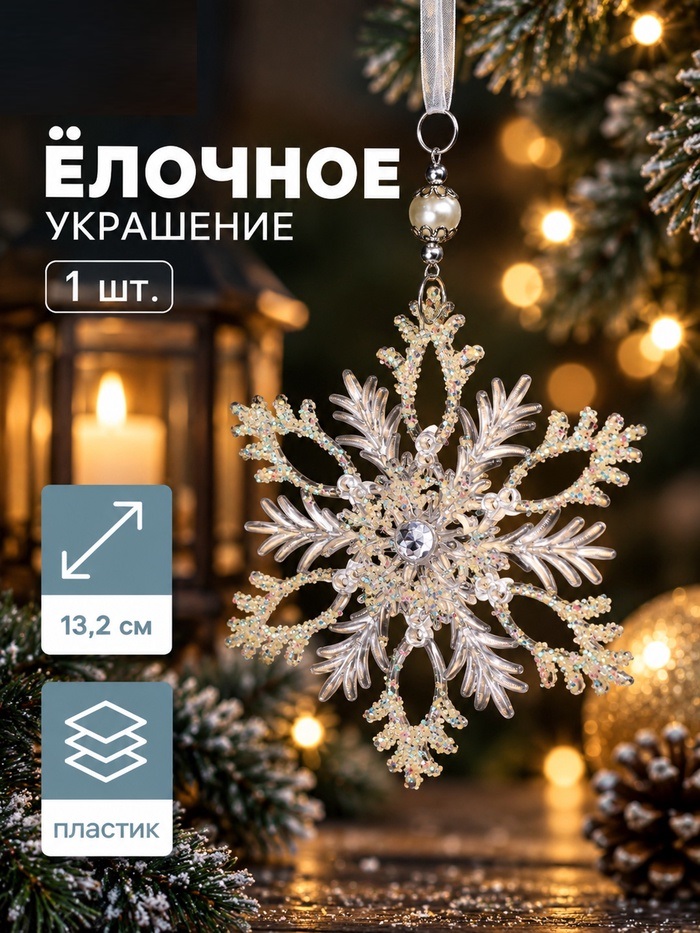 Украшение ёлочное "Снежинка ажурная" d-12 см, микс, прозрачный 3576006