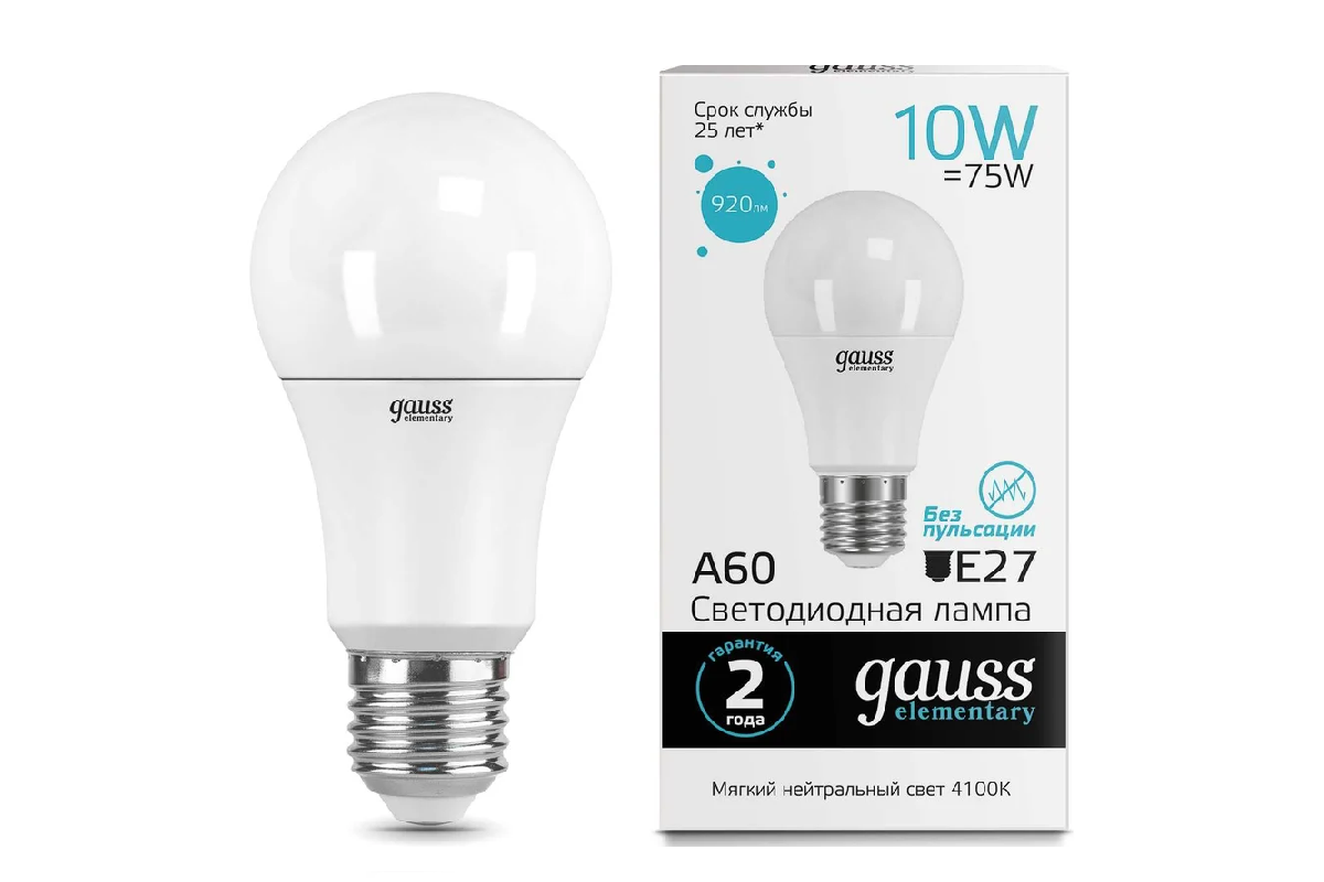 Лампа Gauss LED Elementary A60 10W E27 4100K 2/100